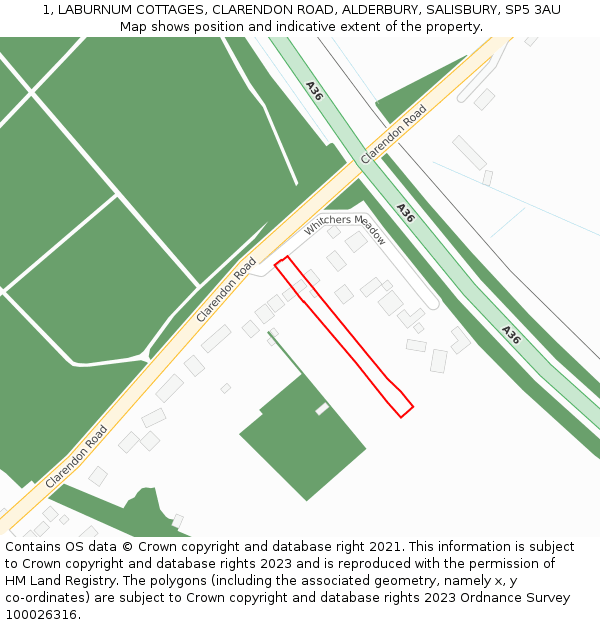 1, LABURNUM COTTAGES, CLARENDON ROAD, ALDERBURY, SALISBURY, SP5 3AU: Location map and indicative extent of plot