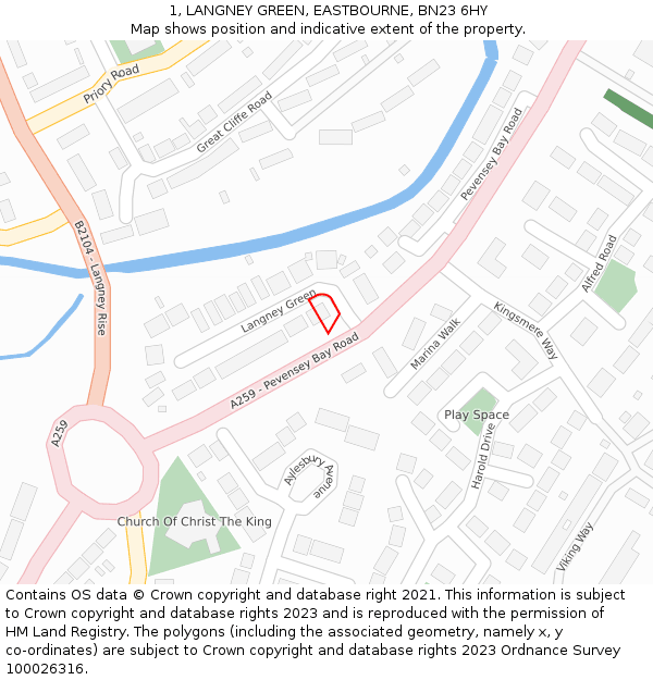 1, LANGNEY GREEN, EASTBOURNE, BN23 6HY: Location map and indicative extent of plot