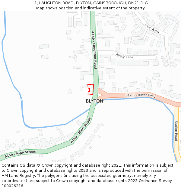 1, LAUGHTON ROAD, BLYTON, GAINSBOROUGH, DN21 3LG: Location map and indicative extent of plot