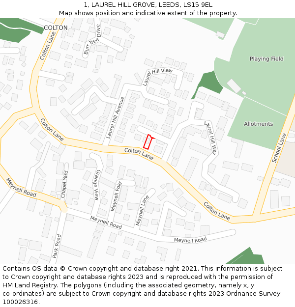 1, LAUREL HILL GROVE, LEEDS, LS15 9EL: Location map and indicative extent of plot