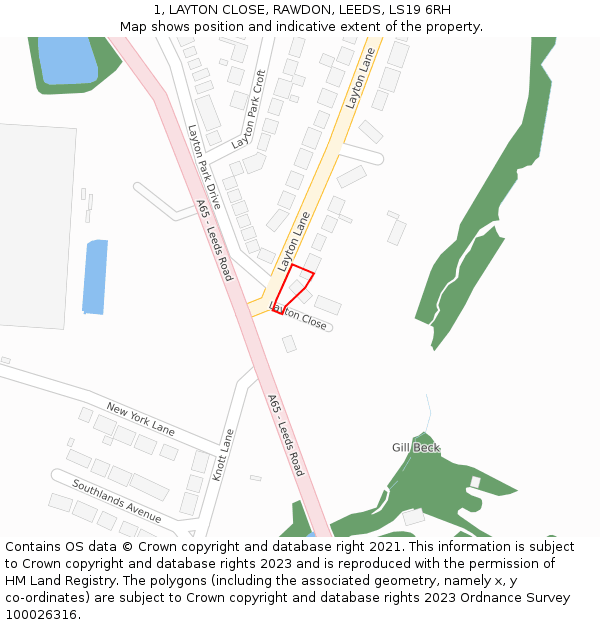 1, LAYTON CLOSE, RAWDON, LEEDS, LS19 6RH: Location map and indicative extent of plot