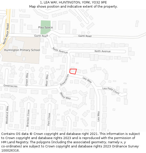 1, LEA WAY, HUNTINGTON, YORK, YO32 9PE: Location map and indicative extent of plot