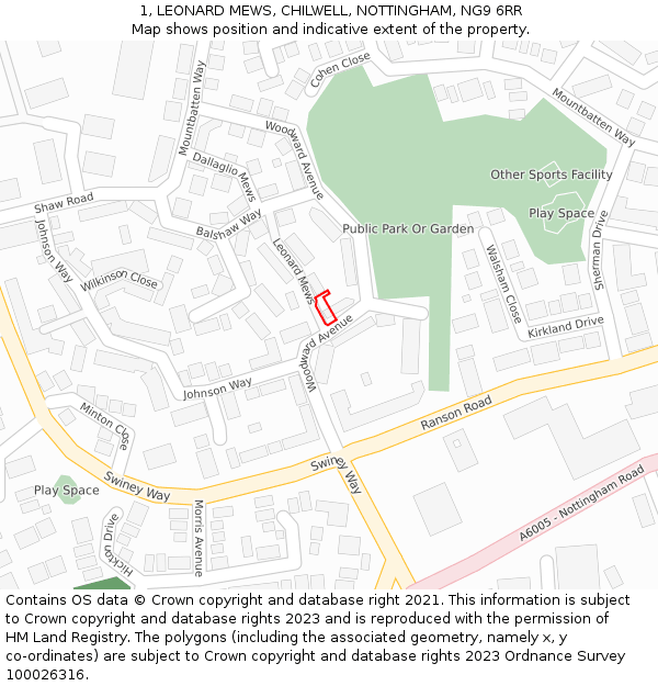 1, LEONARD MEWS, CHILWELL, NOTTINGHAM, NG9 6RR: Location map and indicative extent of plot