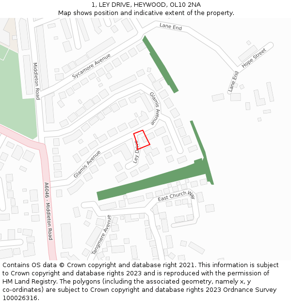 1, LEY DRIVE, HEYWOOD, OL10 2NA: Location map and indicative extent of plot