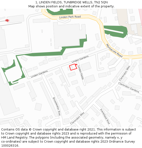 1, LINDEN FIELDS, TUNBRIDGE WELLS, TN2 5QN: Location map and indicative extent of plot