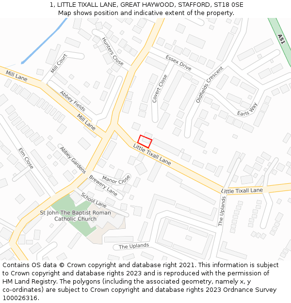 1, LITTLE TIXALL LANE, GREAT HAYWOOD, STAFFORD, ST18 0SE: Location map and indicative extent of plot