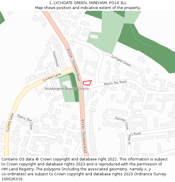 1, LYCHGATE GREEN, FAREHAM, PO14 3LL: Location map and indicative extent of plot