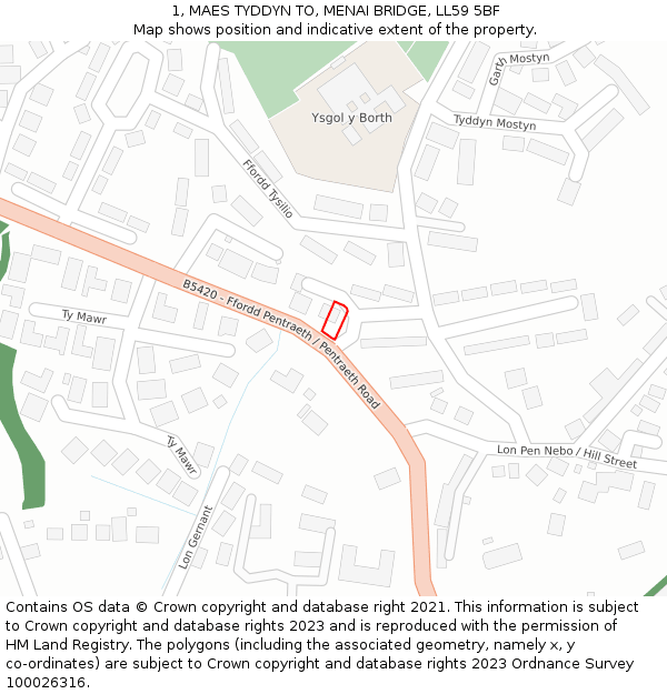 1, MAES TYDDYN TO, MENAI BRIDGE, LL59 5BF: Location map and indicative extent of plot