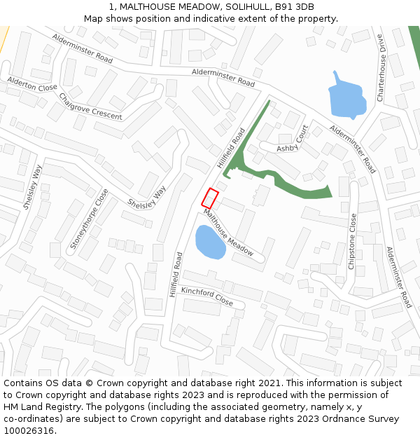 1, MALTHOUSE MEADOW, SOLIHULL, B91 3DB: Location map and indicative extent of plot