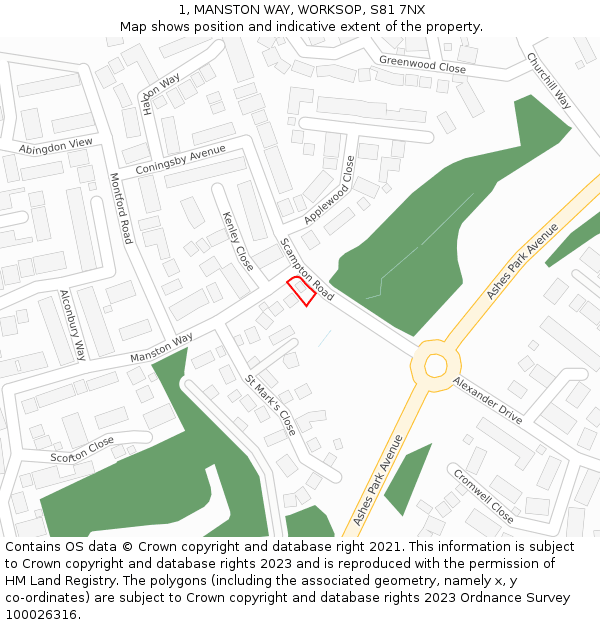 1, MANSTON WAY, WORKSOP, S81 7NX: Location map and indicative extent of plot