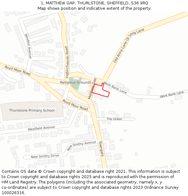 1, MATTHEW GAP, THURLSTONE, SHEFFIELD, S36 9RQ: Location map and indicative extent of plot