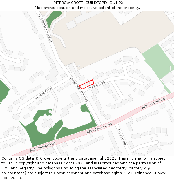 1, MERROW CROFT, GUILDFORD, GU1 2XH: Location map and indicative extent of plot