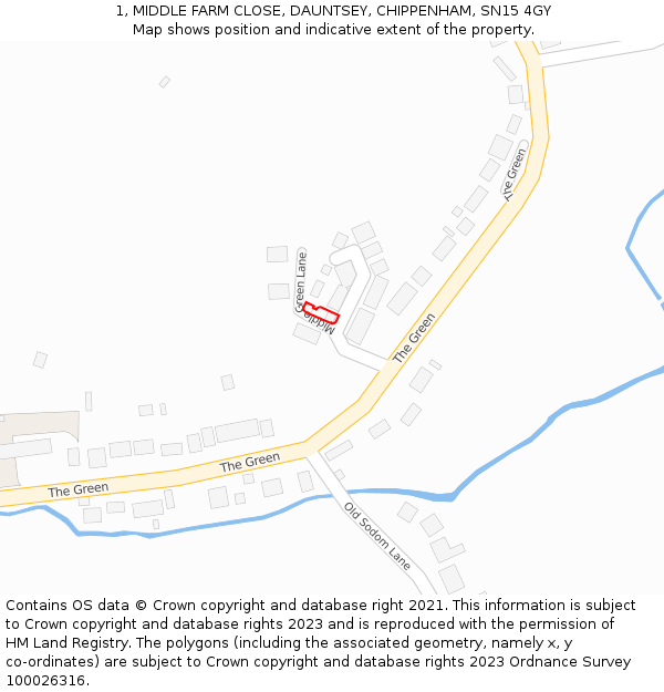 1, MIDDLE FARM CLOSE, DAUNTSEY, CHIPPENHAM, SN15 4GY: Location map and indicative extent of plot