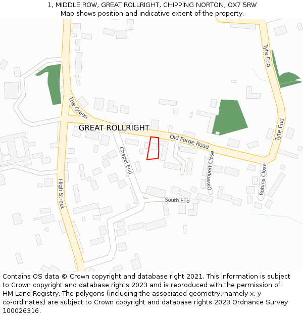 1, MIDDLE ROW, GREAT ROLLRIGHT, CHIPPING NORTON, OX7 5RW: Location map and indicative extent of plot