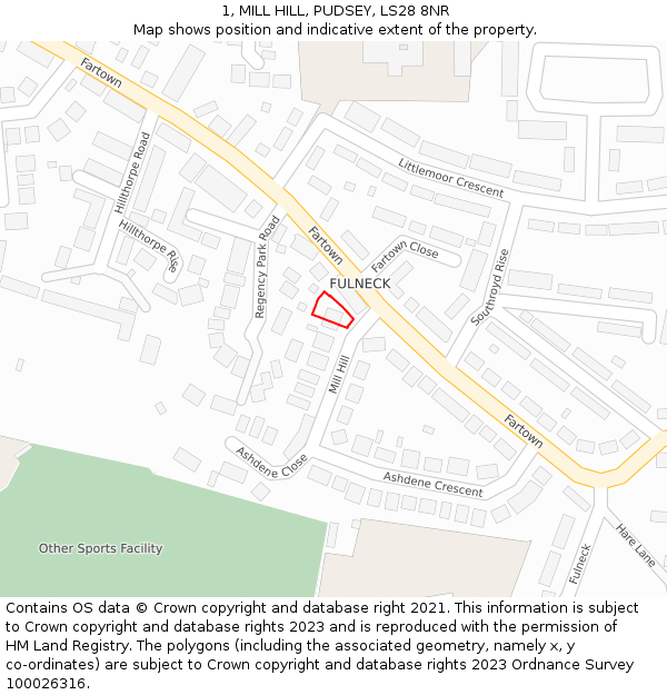 1, MILL HILL, PUDSEY, LS28 8NR: Location map and indicative extent of plot