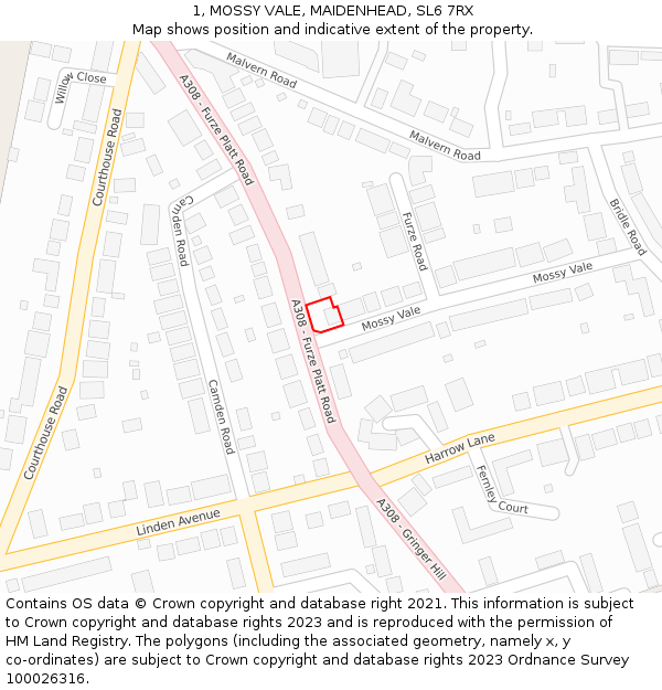 1, MOSSY VALE, MAIDENHEAD, SL6 7RX: Location map and indicative extent of plot