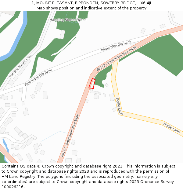 1, MOUNT PLEASANT, RIPPONDEN, SOWERBY BRIDGE, HX6 4JL: Location map and indicative extent of plot