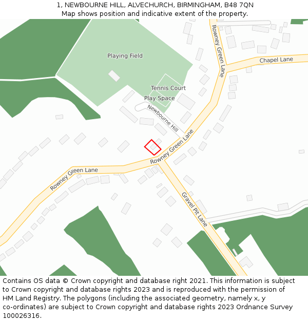 1, NEWBOURNE HILL, ALVECHURCH, BIRMINGHAM, B48 7QN: Location map and indicative extent of plot