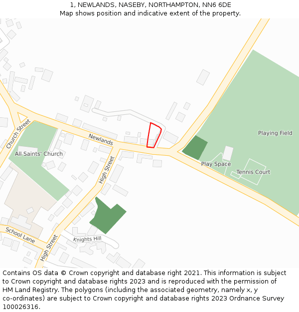 1, NEWLANDS, NASEBY, NORTHAMPTON, NN6 6DE: Location map and indicative extent of plot