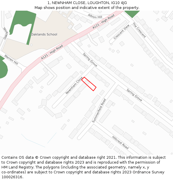 1, NEWNHAM CLOSE, LOUGHTON, IG10 4JG: Location map and indicative extent of plot