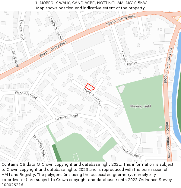 1, NORFOLK WALK, SANDIACRE, NOTTINGHAM, NG10 5NW: Location map and indicative extent of plot