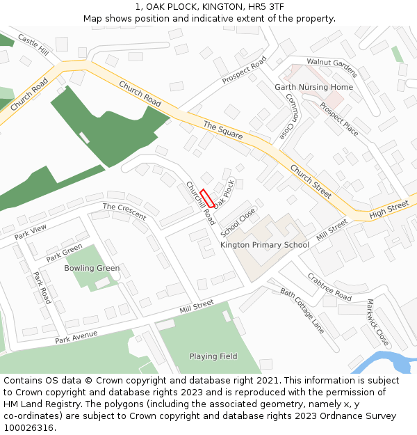 1, OAK PLOCK, KINGTON, HR5 3TF: Location map and indicative extent of plot