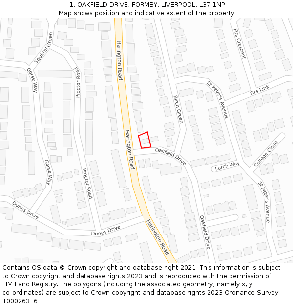 1, OAKFIELD DRIVE, FORMBY, LIVERPOOL, L37 1NP: Location map and indicative extent of plot