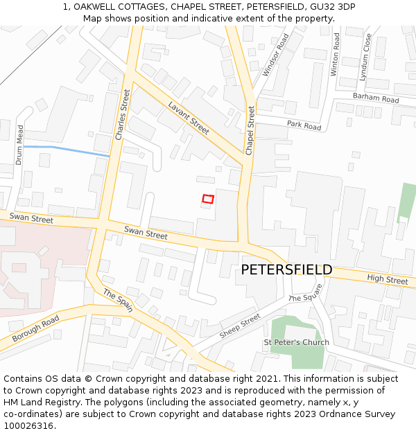 1, OAKWELL COTTAGES, CHAPEL STREET, PETERSFIELD, GU32 3DP: Location map and indicative extent of plot