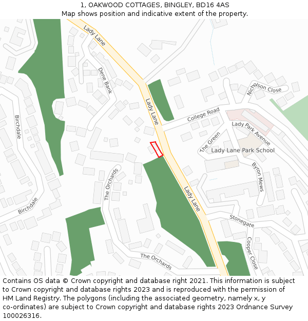 1, OAKWOOD COTTAGES, BINGLEY, BD16 4AS: Location map and indicative extent of plot