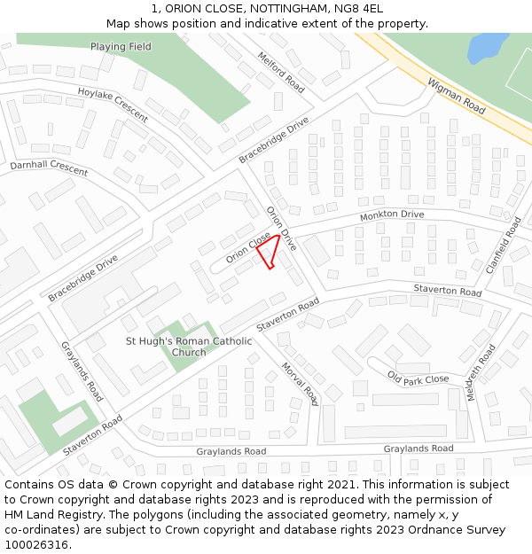 1, ORION CLOSE, NOTTINGHAM, NG8 4EL: Location map and indicative extent of plot