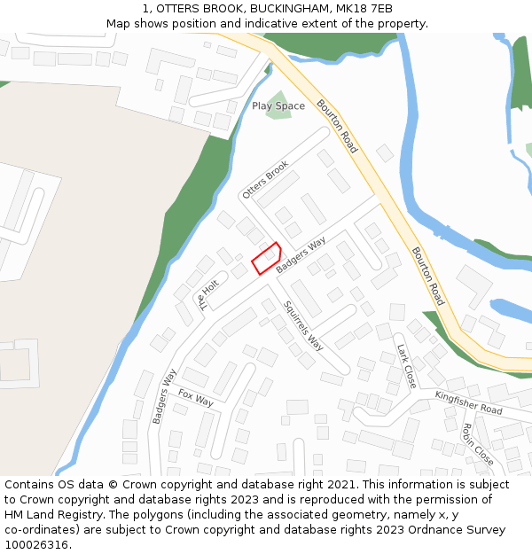 1, OTTERS BROOK, BUCKINGHAM, MK18 7EB: Location map and indicative extent of plot