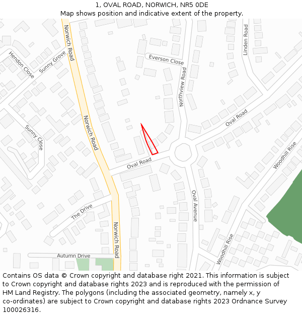1, OVAL ROAD, NORWICH, NR5 0DE: Location map and indicative extent of plot