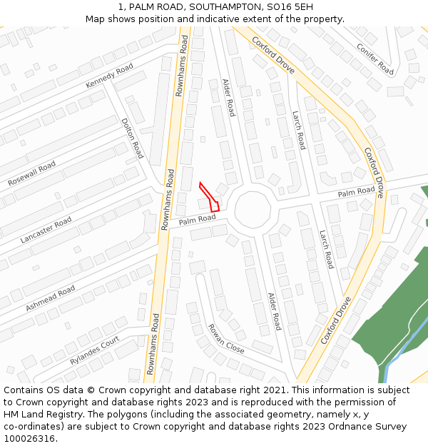 1, PALM ROAD, SOUTHAMPTON, SO16 5EH: Location map and indicative extent of plot