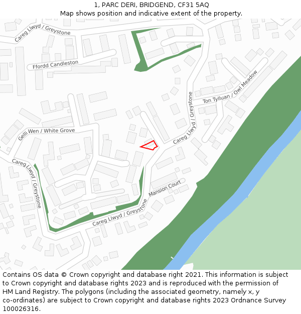 1, PARC DERI, BRIDGEND, CF31 5AQ: Location map and indicative extent of plot