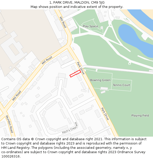1, PARK DRIVE, MALDON, CM9 5JG: Location map and indicative extent of plot