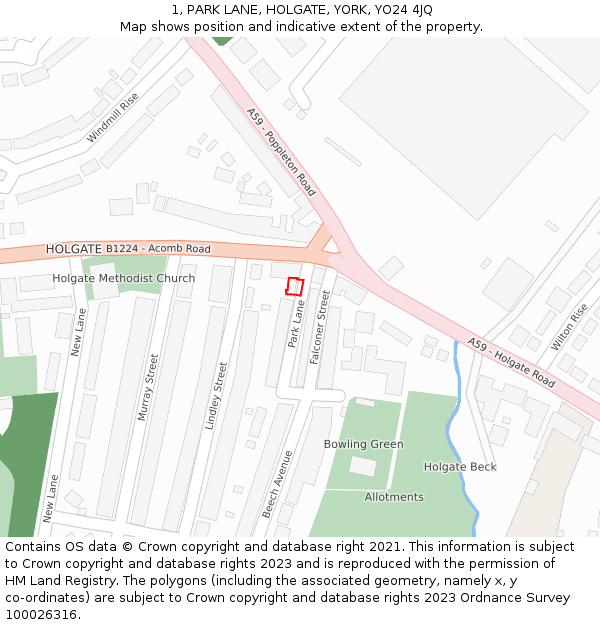 1, PARK LANE, HOLGATE, YORK, YO24 4JQ: Location map and indicative extent of plot