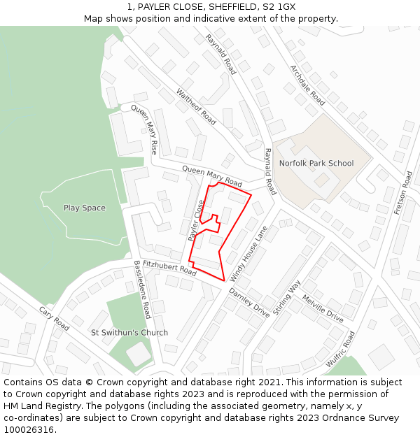 1, PAYLER CLOSE, SHEFFIELD, S2 1GX: Location map and indicative extent of plot