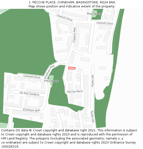 1, PECCHE PLACE, CHINEHAM, BASINGSTOKE, RG24 8AA: Location map and indicative extent of plot