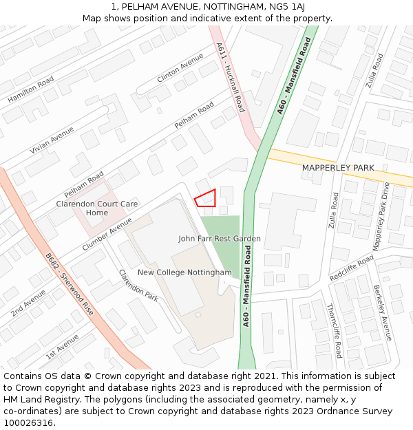 1, PELHAM AVENUE, NOTTINGHAM, NG5 1AJ: Location map and indicative extent of plot