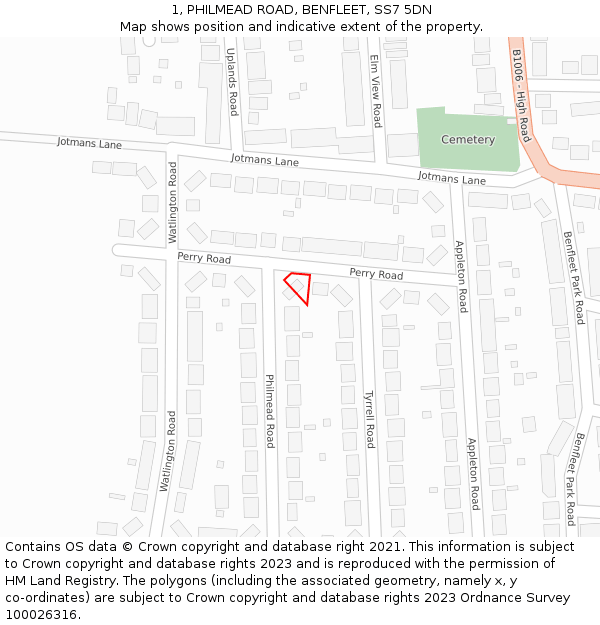 1, PHILMEAD ROAD, BENFLEET, SS7 5DN: Location map and indicative extent of plot