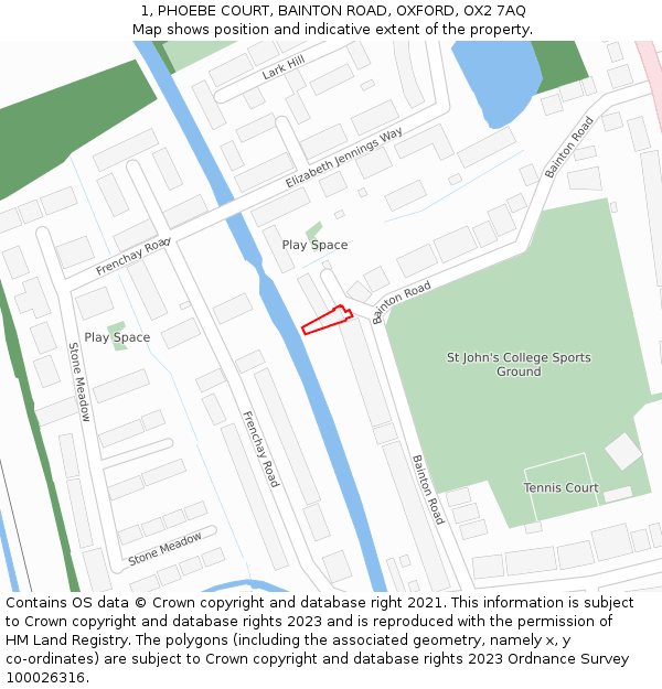 1, PHOEBE COURT, BAINTON ROAD, OXFORD, OX2 7AQ: Location map and indicative extent of plot