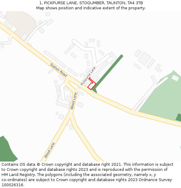 1, PICKPURSE LANE, STOGUMBER, TAUNTON, TA4 3TB: Location map and indicative extent of plot