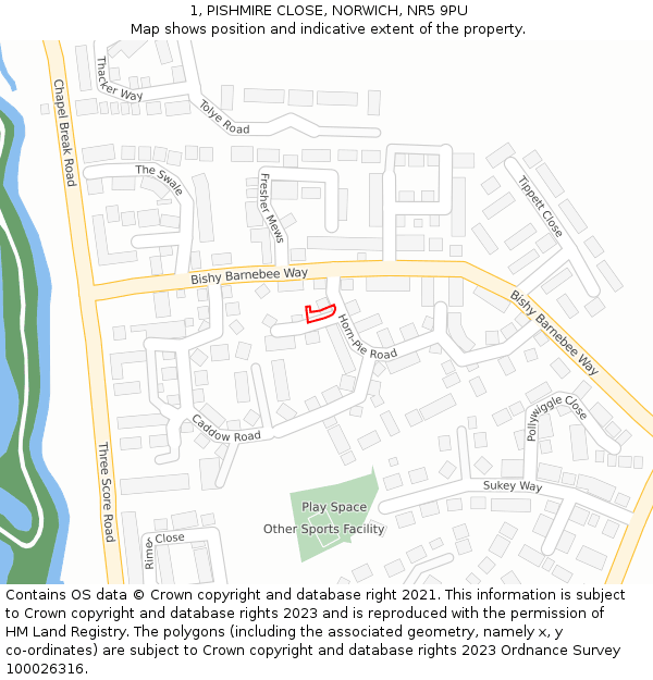 1, PISHMIRE CLOSE, NORWICH, NR5 9PU: Location map and indicative extent of plot