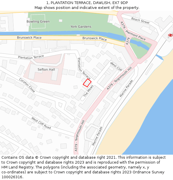 1, PLANTATION TERRACE, DAWLISH, EX7 9DP: Location map and indicative extent of plot