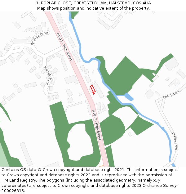 1, POPLAR CLOSE, GREAT YELDHAM, HALSTEAD, CO9 4HA: Location map and indicative extent of plot