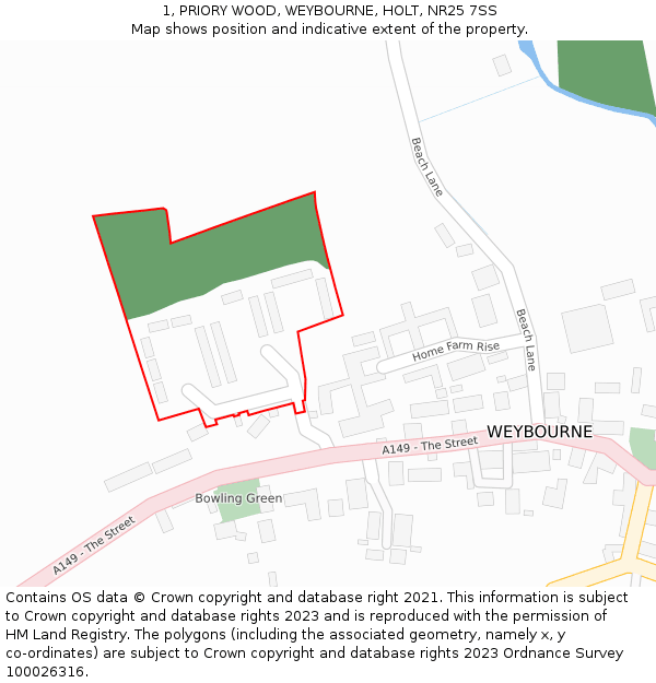 1, PRIORY WOOD, WEYBOURNE, HOLT, NR25 7SS: Location map and indicative extent of plot