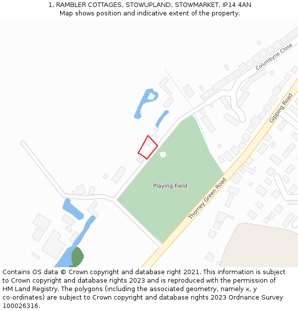 1, RAMBLER COTTAGES, STOWUPLAND, STOWMARKET, IP14 4AN: Location map and indicative extent of plot