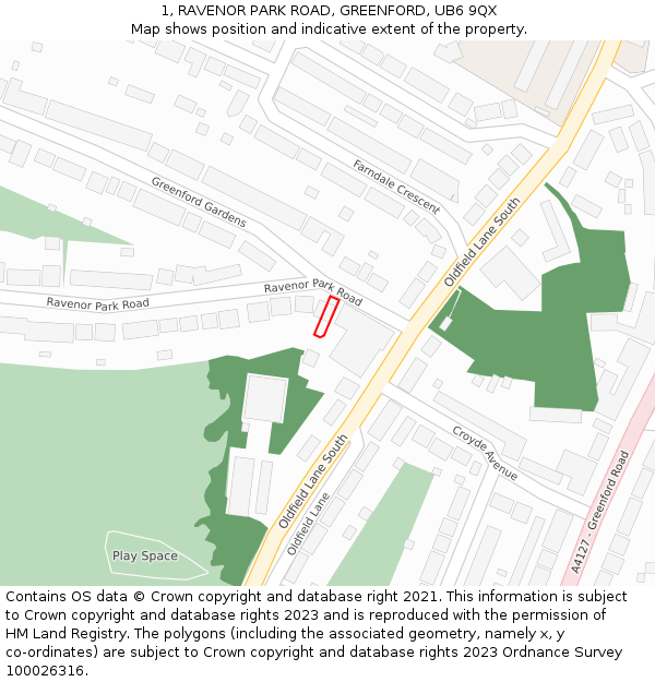1, RAVENOR PARK ROAD, GREENFORD, UB6 9QX: Location map and indicative extent of plot