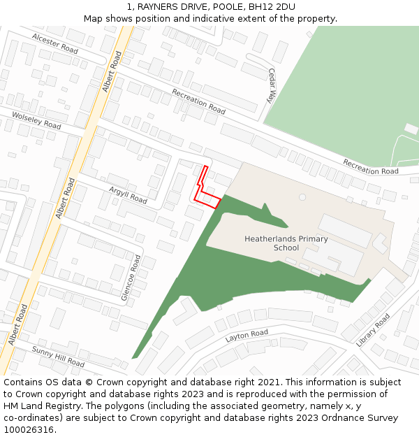 1, RAYNERS DRIVE, POOLE, BH12 2DU: Location map and indicative extent of plot