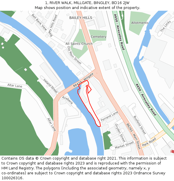 1, RIVER WALK, MILLGATE, BINGLEY, BD16 2JW: Location map and indicative extent of plot